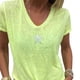 thumbnail image 3 of Camiseta Mujer Cuello en V Manga Corta Top suelto Estampado Chica Verano Top, Amarillo, 5XL Eigraketly AP001862-08, 3 of 5