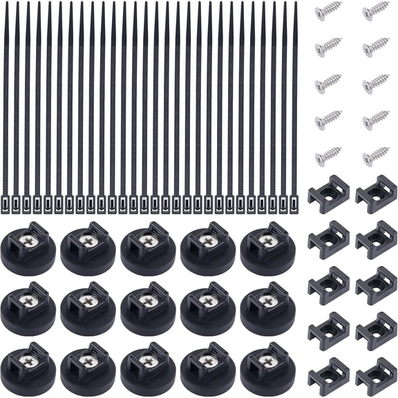 15 PCS Magnetic Zip Tie Mounts, Black Wire Holder Multipurpose & Releasable Nylon Cable Ties Mounts Base and Tapping Screws for Car Office Supplies(85 Pcs 22mm)