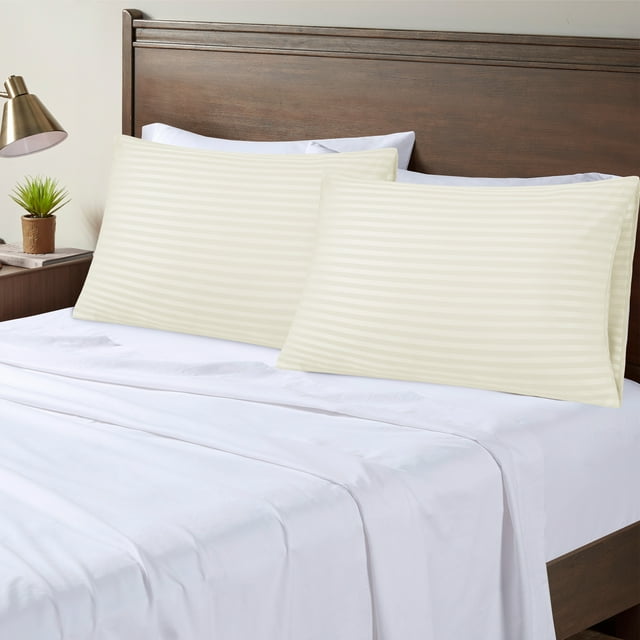 PiccoCasa Set of 2 Microfiber Queen Striped Pillowcase Soft Durable Khaki