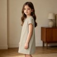 thumbnail image 3 of Grblisyd Girls Dress Crew Neck Short Sleeve Casual Dress Kids Summer Solid Color Loose Midi Dress with Pockets, 3 of 6