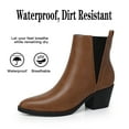 thumbnail image 2 of SHIBEVER Womens Ankle Boots Low Heel Pointed Toe Chelsea Booties Slip-On Chunky Block Short Boot Dressy Zipper Leather Boots Shoes Brown, 2 of 6