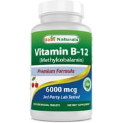 Best Naturals Vitamin B-12 as Methylcobalamin (Methyl B12), 6000 mcg 120 Sublingual Tablets