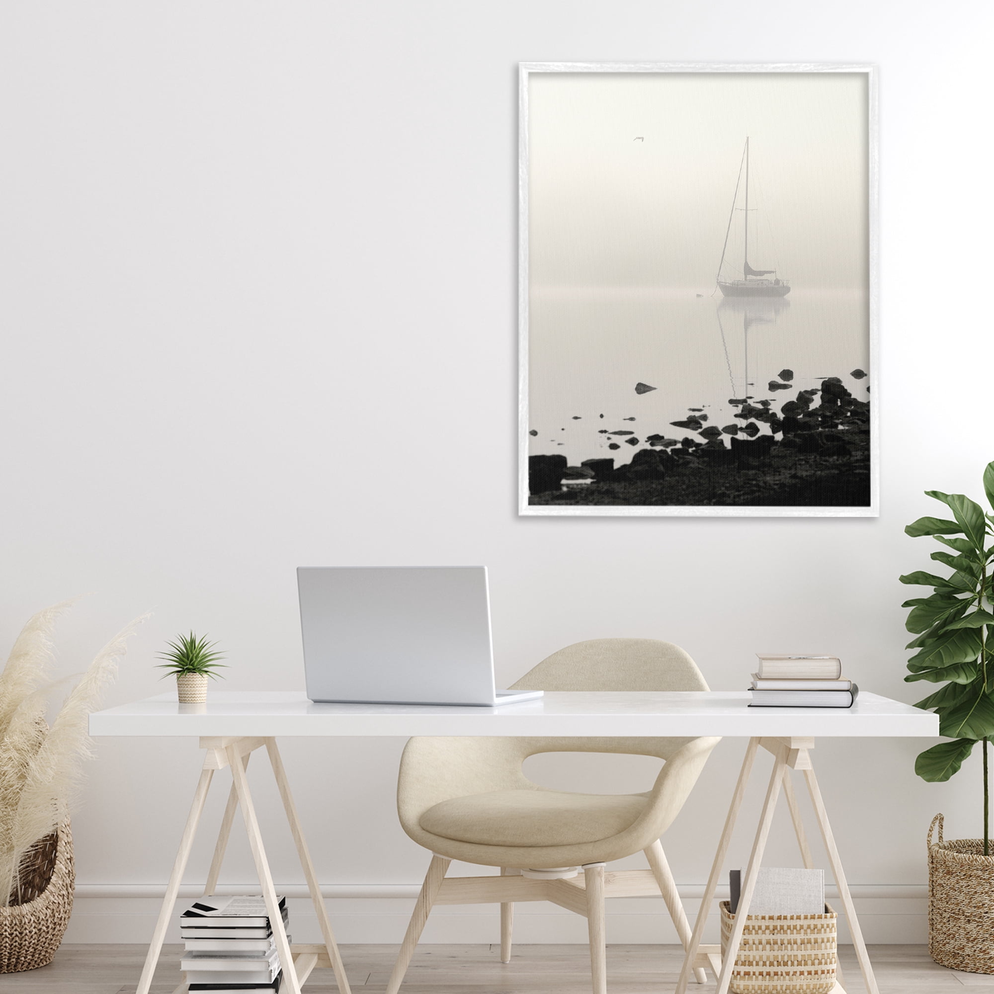 Stupell Industries Moored In Fog White Framed Giclee Art, design by Nicholas Bell