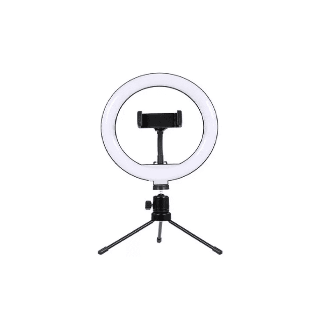 Aro De Luz Led 26 Cm Con Tripié Soporte Celular Negro