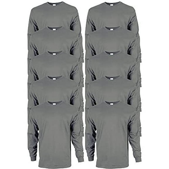 Gildan Men's Ultra Cotton Long Sleeve T-Shirt, Style G2400, Multipack, Charcoal (10-Pack), Large