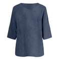 thumbnail image 4 of MIXUE Boho Tops For Women Summer Linen Solid Color V Neck Short Sleeve Fashion Loose Casual Tee Shirts Sportswear,Blue,S, 4 of 5