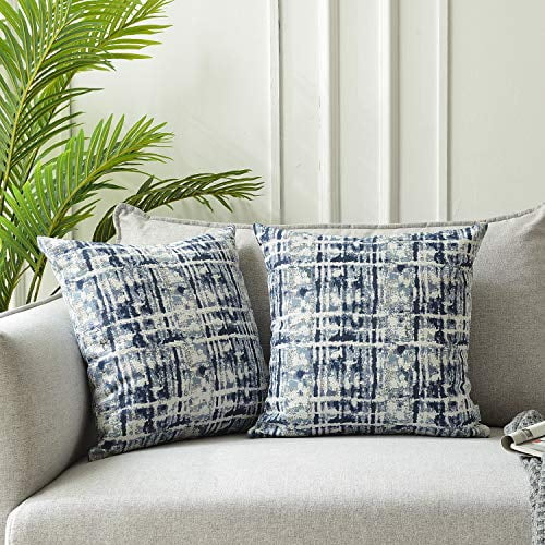 18x18 inch 45cm Navy Blue 2 Pack ROMANDECO Jacquard Decorative Throw Pillow Covers for Couch/Sofa/Bedroom
