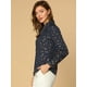 thumbnail image 4 of INSPIRE CHIC Blusa de estrellas con lunares brillantes dorados de manga larga metálica vintage para mujer Azul oscuro XL, 4 of 6