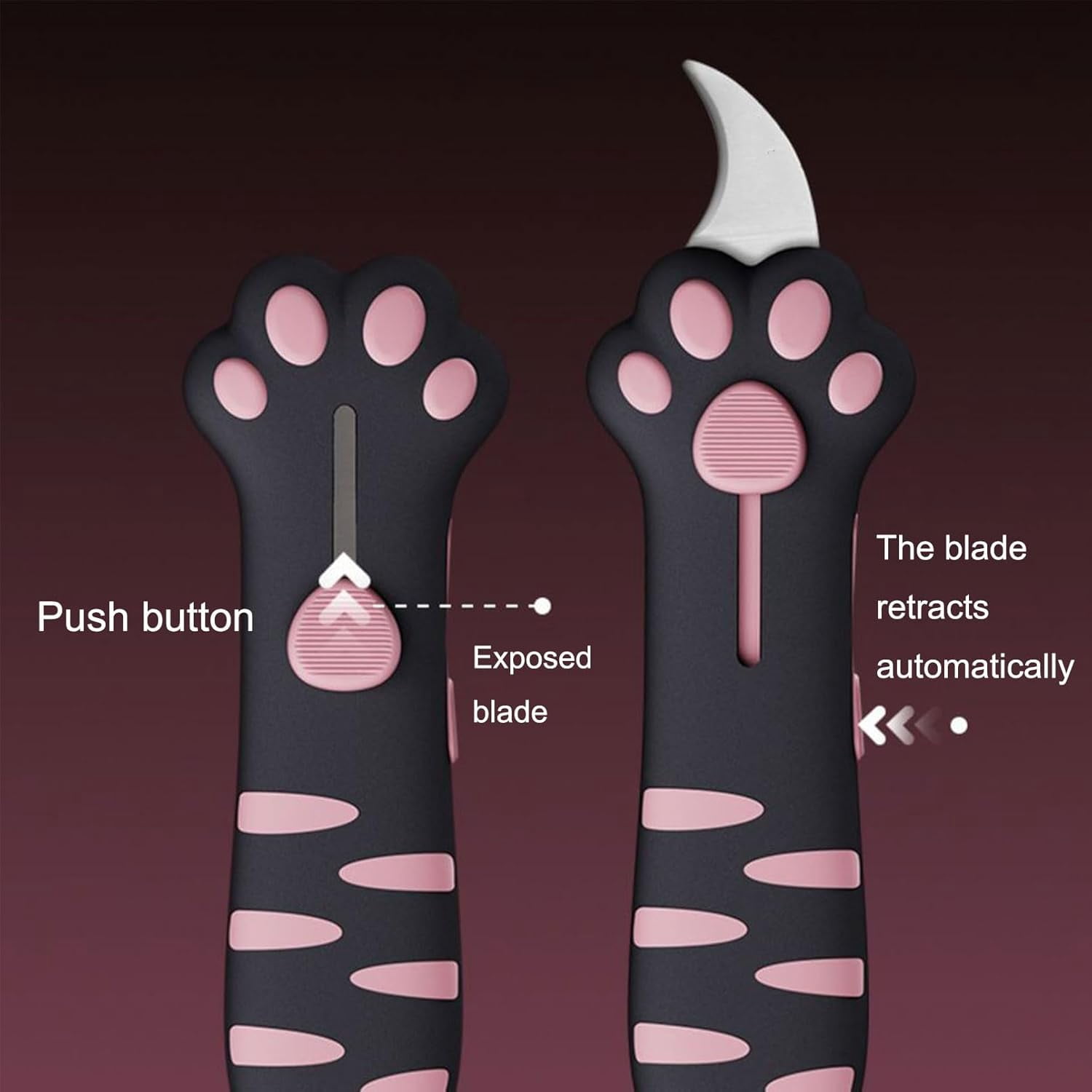 MetalJC Retractable Cat Claw Knife Cute Cat Box Cutter, Cat Paw Box Cutter, Cat Box Paper Cutter, Unpacking Packages Knife For Girl Woman