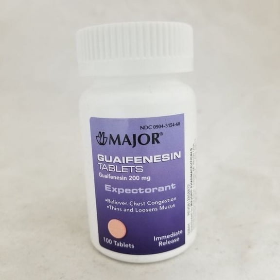 MAJOR GUAIFENESIN 200MG TAB GUAIFENESIN-200 MG Pink 100 TABLETS UPC 309045154601