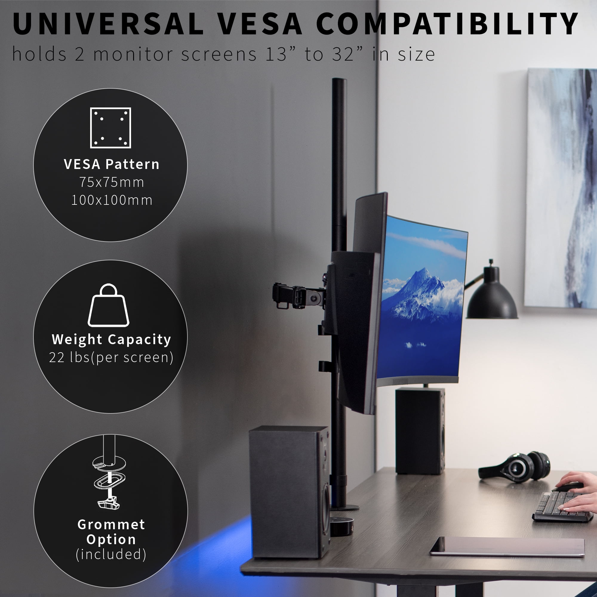 VIVO Dual Monitor Desk Mount Extra Tall Adjustable Stand for up to 32" Screens