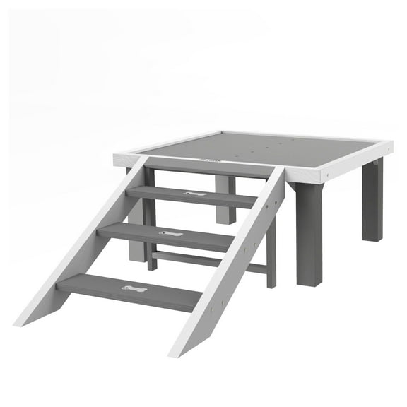 Dog Training Place Board - Wooden Platform with Ladder - Pet Agility System for Indoor/Outdoor Use - Gray - Supports up to 33 lbs