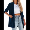 thumbnail image 2 of Cárdigan de Terciopelo de Larga para Mujer, Cuello de Solapa, Abertura Frontal, Suéter Vintage con Bolsillo. Azul Marino M, 2 of 8