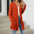 thumbnail image 4 of UJNDER 2025 Autumn Mid Long Cardigan for Women Casual Long Sleeve Knitted Sweater with Pocket Orange L, 4 of 9
