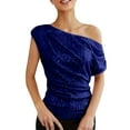 thumbnail image 2 of Womens T Shirts Women's One Shoulder Sequin Glitter Top Pleated Asymmetric Glitter Top Slim Fit Glitter Party Shirt Tops for Women, 2 of 6