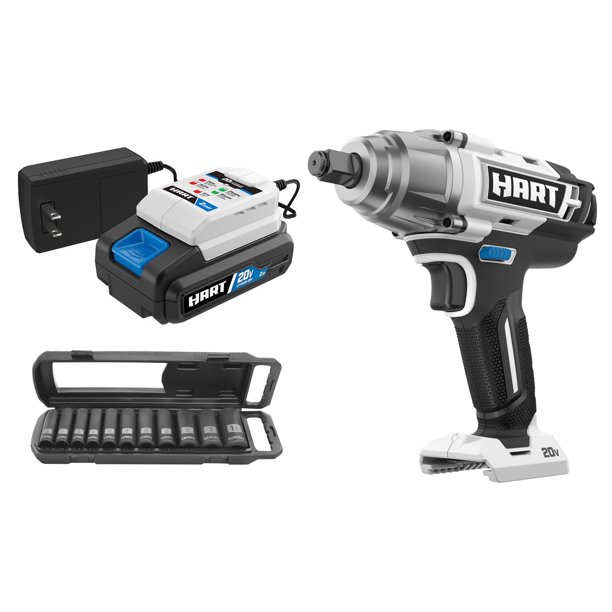 HART 20Volt 1/2inch Impact Wrench and 1/2inch Impact Socket Set, MM