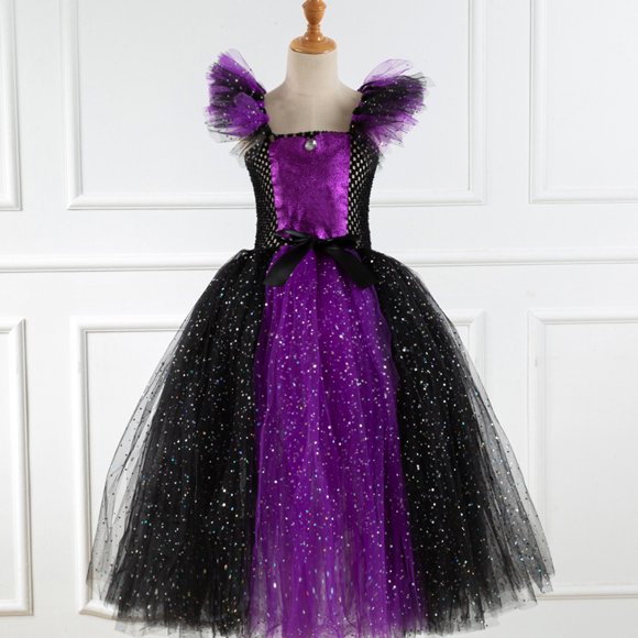 EGNMCR Dress for Kids, Sleeveless Round-Neck Knee-High Dress Kids Girls Halloween Fashion Cute Stitching Color Sequins Mesh Hollow Out Princess Dress Girl Dress