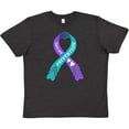 thumbnail image 3 of Inktastic Suicide Prevention- Blue and Purple Ribbon with Hearts Youth T-Shirt, 3 of 5