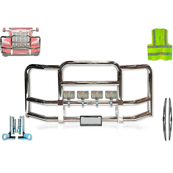 KOZAK Full Front Bumper Grille Deer Moose Brush Guard Compatible with 579 2022  Without Fogs (Chrome Square)