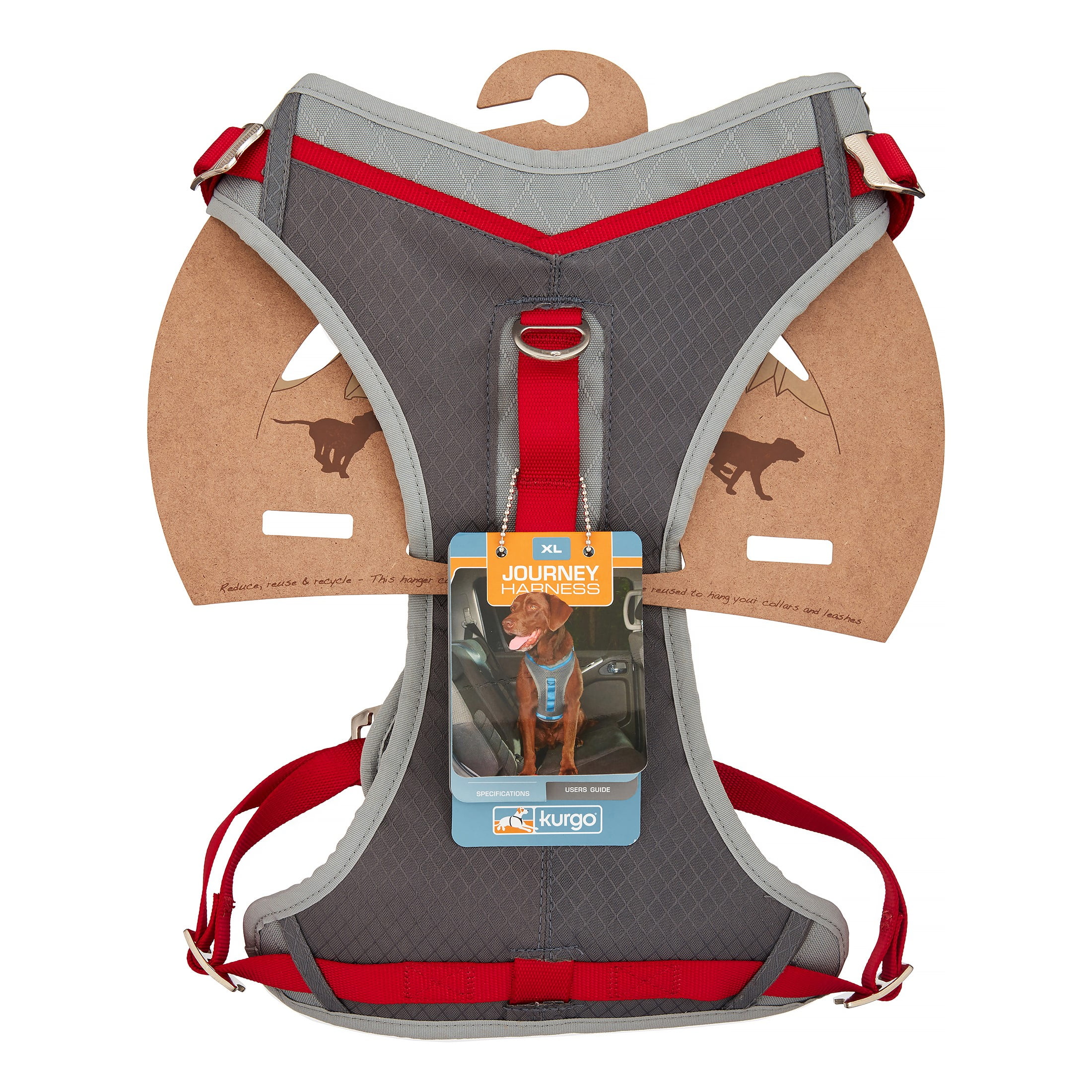 Kurgo Journey Dog Harness, Charcoal & Chili Red, Extra Large