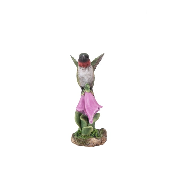 5.5" Hummingbird on Foxglove Outdoor Garden Statue