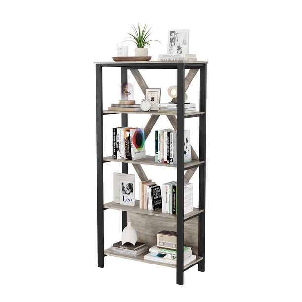 Yeshouse Estantería Industrial de 4 Niveles con Luces LED, Estantería de Metal para Libros, Organizador de Estantería Abierta, Estantería Alta y Resistente para Recámara, Oficina, Sala de Estar