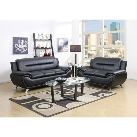 PonLiving Furniture Contemporary Bonded Leather Sofa & Loveseat Set, 2 Piece Sofa Set (BLACK) GTU Furniture Contemporary Bonded Leather Sofa & Loveseat Set, 2 Piece Sofa Set (BLACK)