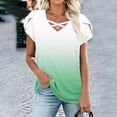 thumbnail image 2 of Kaemgyyd Womens Summer Tops Gradient Short Sleeve T Shirts Cute Cutout Trendy Dressy Casual V Neck Loose Fit Blouse, 2 of 6