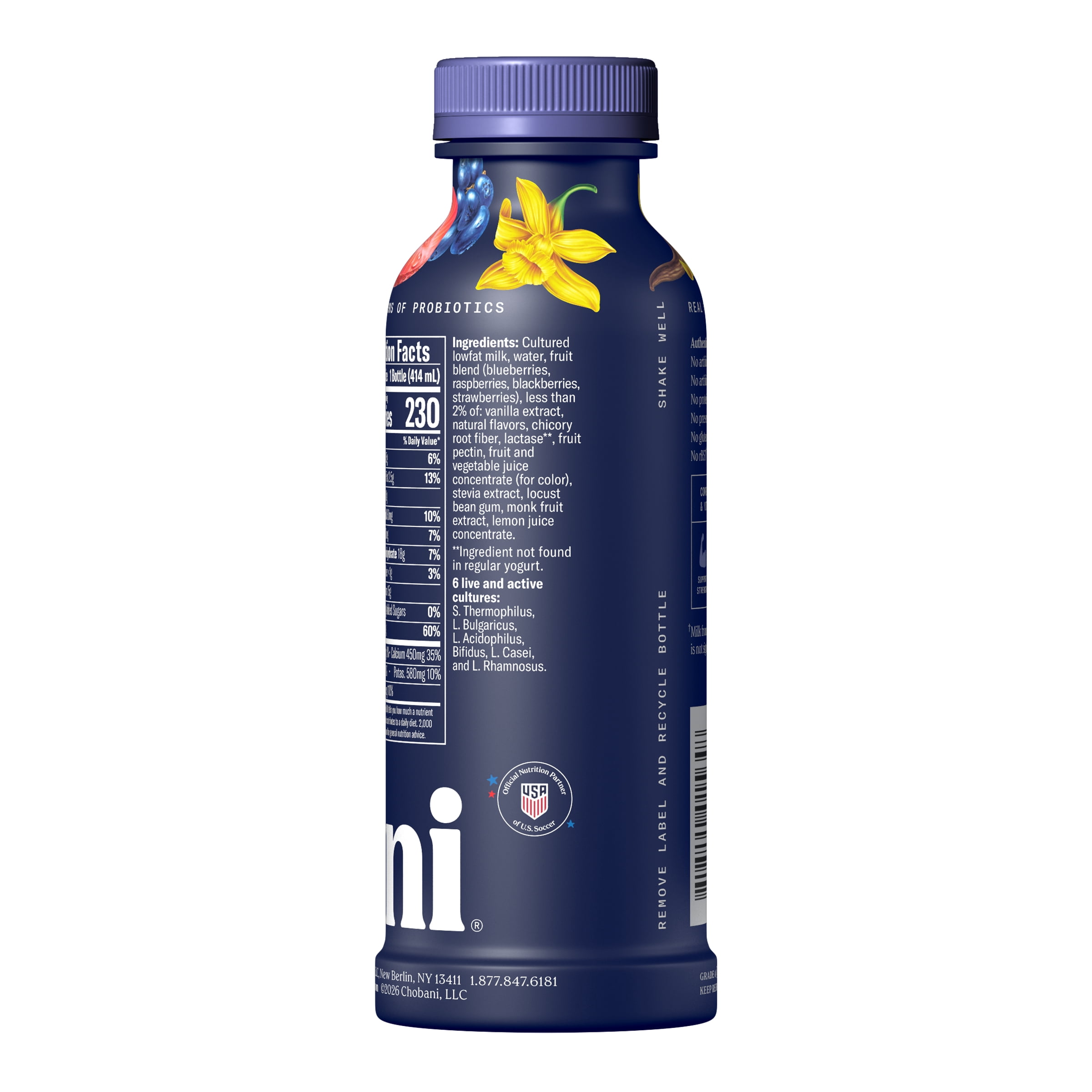 Chobani 30G Protein Low-Fat Greek Yogurt Drink, Mixed Berry Vanilla, 14 fl oz Bottle, Liquid Form