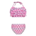 thumbnail image 1 of TiaoBug Girls 2 Pcs Mermaid Bikini Sets Shiny Halter Ruffles Crop Top with Triangle Brief Bathing Suit Tankini Pink 120, 1 of 5