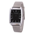 thumbnail image 1 of Reloj de cuarzo con malla de aleación elegante y esfera cuadrada con números romanos para hombres y mujeres (plata y negro), 1 of 2