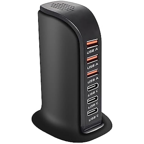 wonima44 6-Port USB Wall Charger Desktop Charging Station Quick Charge,Compatible with lphone15, 14,13, 12, 11, XS, XR, X, SE, 8, 7, Ipads, Samsung Galaxy, Tablets and Other Electronics(Black)