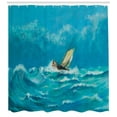 thumbnail image 3 of Sailboat Shower Curtain, Oil Painting Style Lonely Sailing Ship Struggling in Stormy Weather, Fabric Bathroom Set with Hooks, 69W X 70L Inches, Blue Baby Blue Cream, by Ambesonne, 3 of 3