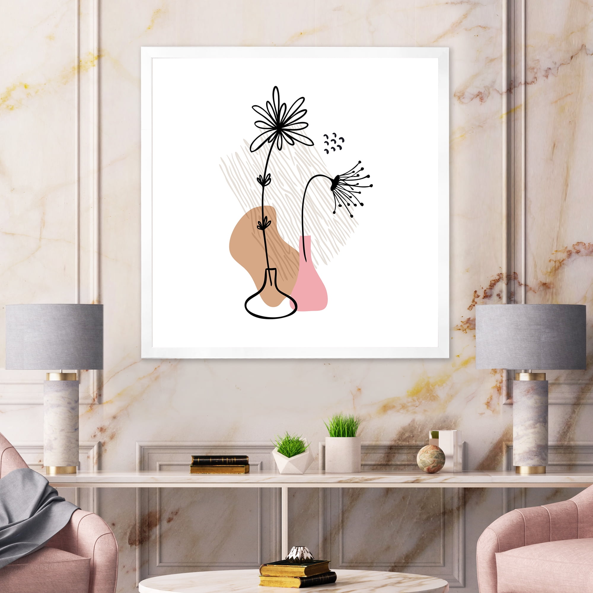 Designart 'Abstract Minimal Shapes Under Flowers III' Modern Framed Art Print