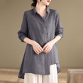 thumbnail image 4 of Lmnyox Cotton Linen Shirts Womens Button Down Collared Vintage Fashion Blouses Dressy Casual Long Sleeve Tops, 4 of 5