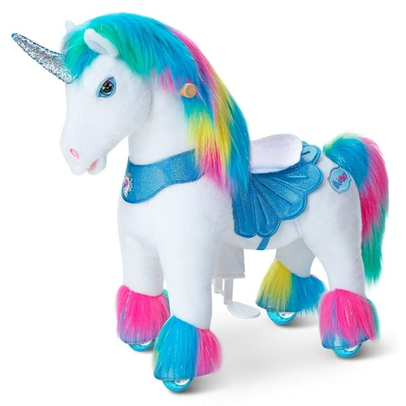 PonyCycle Rainbow Unicorn Ride-on Toy Size 3 Plush Mechanical Horse with Saddle Ages 3–4, Indoor Outdoor, Perfect Gift for Children Advanced Model Y354