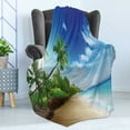thumbnail image 4 of Ocean Soft Flannel Fleece Throw Blanket, Beach Sunset Tranquil Tropical Sea Waves Coconut Palms Outdoors Photo, Cozy Plush for Indoor and Outdoor Use, 60" x 80", Pale Brown Green Blue, by Ambesonne, 4 of 5
