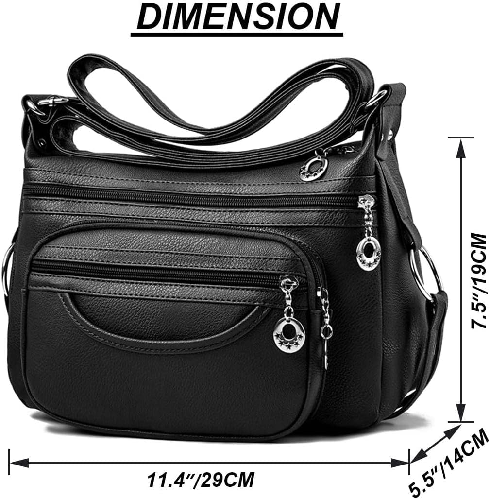 Leather Crossbody Bag for Women Multi Pockets Shoulder Purse Lightweight Messenger Bag Ladies Pocketbook
