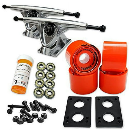 LONGBOARD Skateboard TRUCKS COMBO set w/ 71mm WHEELS + 9.675  Polished / Black trucks - Orange wheels Polished trucks price history on PriceWatchPro