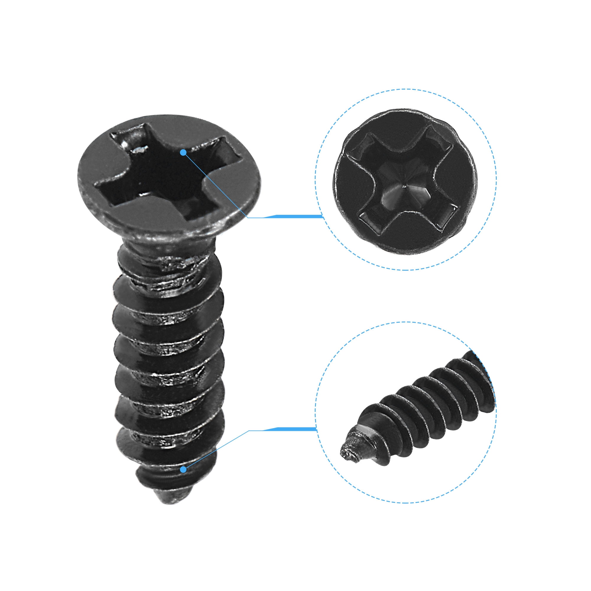 Unique Bargains Wood Screws Phillips Flat Head Carbon Steel Black M3 x 12mm