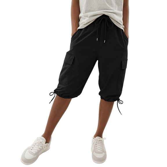 Womens Capri Pants,Capri Pants for Women Summer Cargo Capris Bermuda Shorts Elastic Waist Summer Hiking Cropped Pants with Pockets