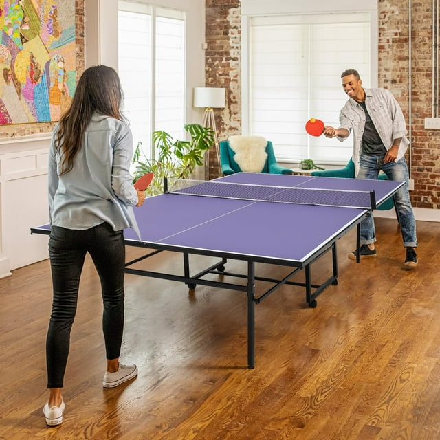 Table de Tennis Pliante à Roulettes, Table de Ping-Pong Intérieure avec Filet, Tables de Tennis de Table Professionnelles d'Extérieur avec 4 Roues, pour un Mouvement Facile, Mode Lecture par un Seul Joueur
