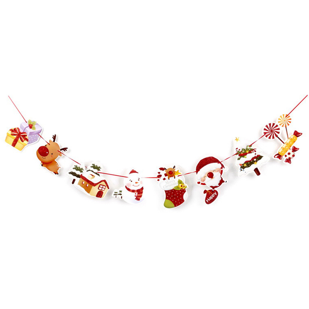 Merry Christmas Banner Decoration Hanging Flag Santa Snowman Elk