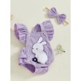 thumbnail image 3 of Suealasg Baby Girl Summer Romper Headband Fly Sleeve Square Neck Bunny Print Bodysuit Newborn Easter Clothes, 3 of 7