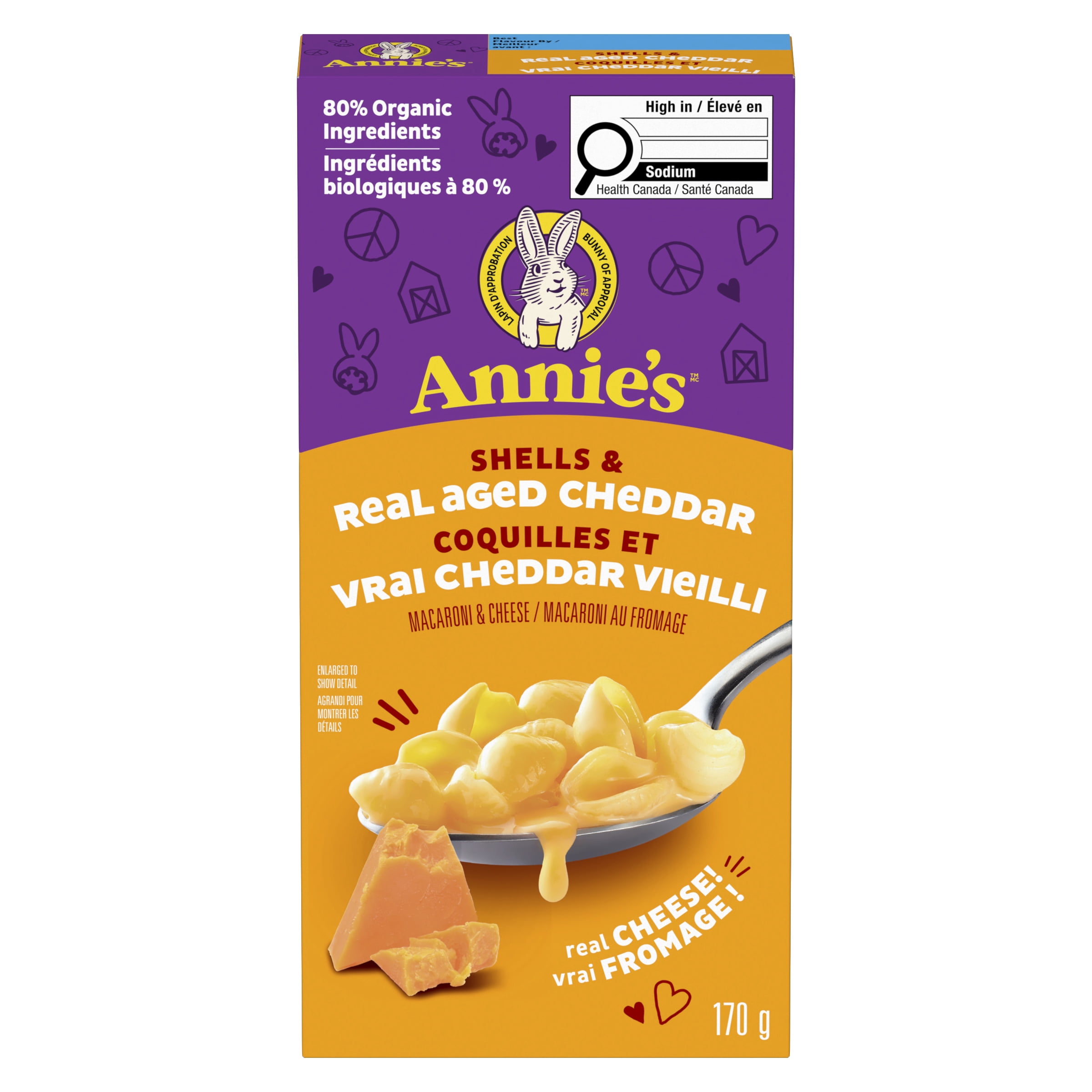 Annie's Shells & Real Aged Cheddar Macaroni & Cheese, kids meals, 170 g