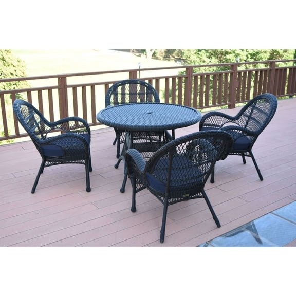 5-Piece Black Outdoor Furniture Patio Dining Set - Midnight Blue Cushions