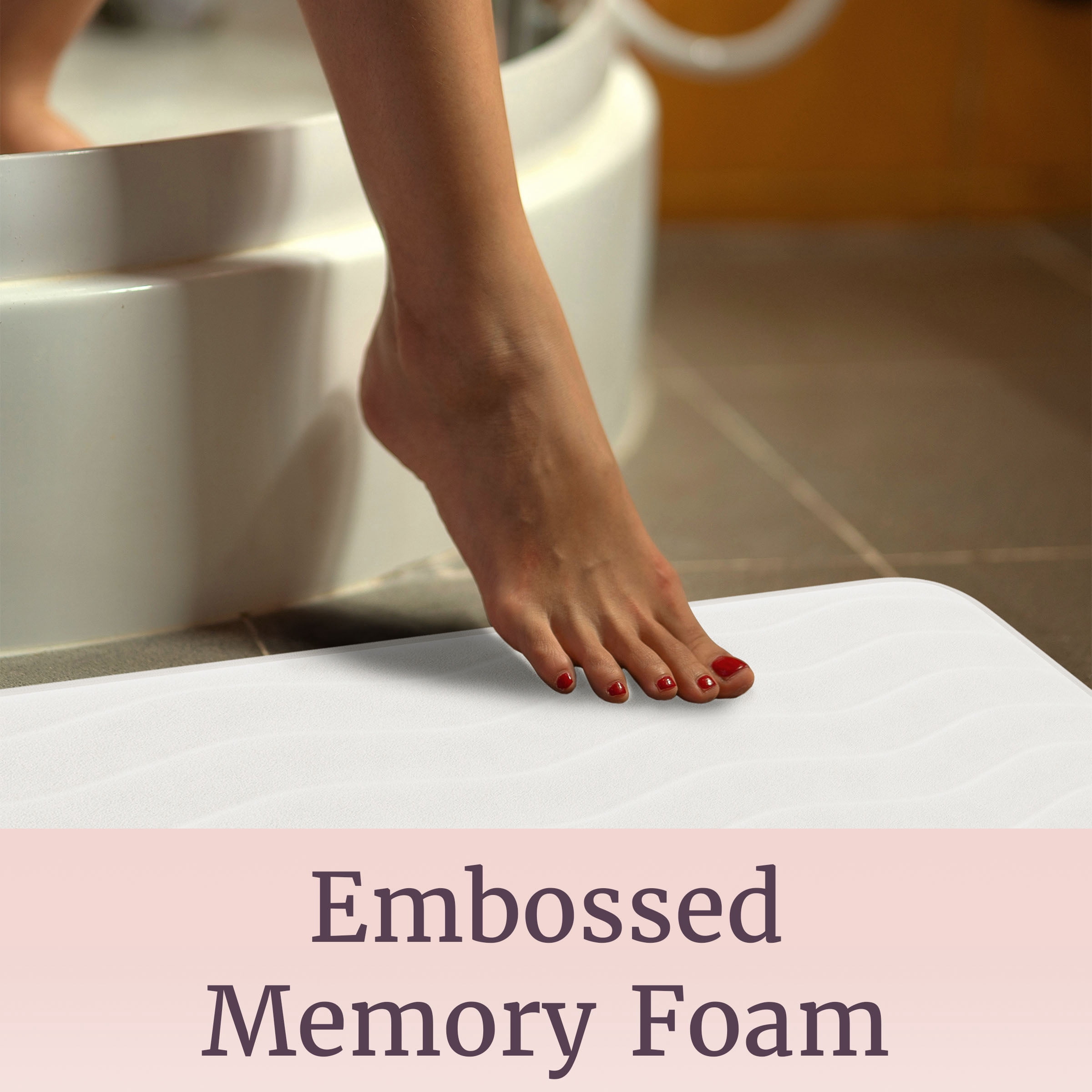 Lavish Home Set of 2 Bathroom Rugs – Non-Slip Memory Foam Bath Mats, White