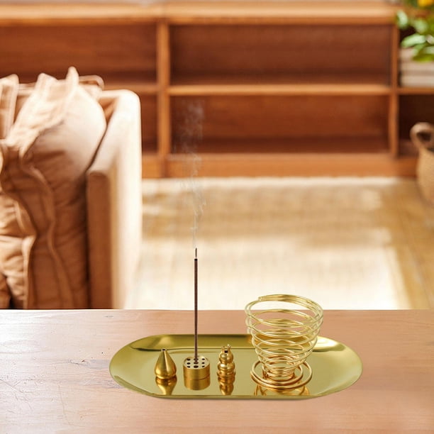 Quemador de incienso incensario de latón, adorno de mesa, centro de mesa, soporte de cono de incienso para dormitorio, escritorio, oficina, decoración 5 en 1