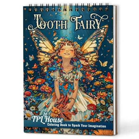 TPLHOUSE Tooth Fairy Coloring Book Spiral Bound for Adults A5 Wooden Cover 30 Stunning Portraits Coloring Pages of Loving Mythical Fairies for Stress Relief and Relaxation