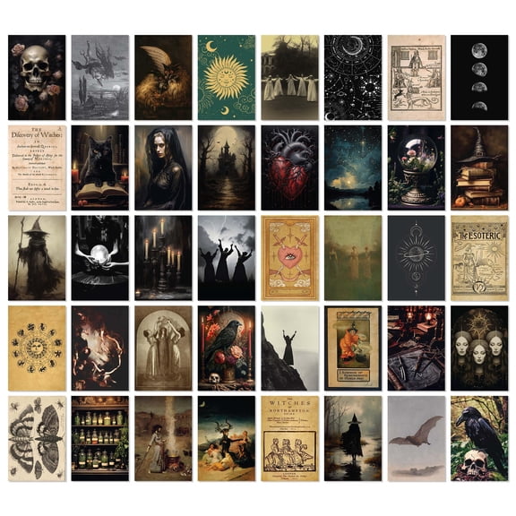 97 Decor Witchy 4x6 Vintage Gothic Collage Art Print Set, 40 Pieces